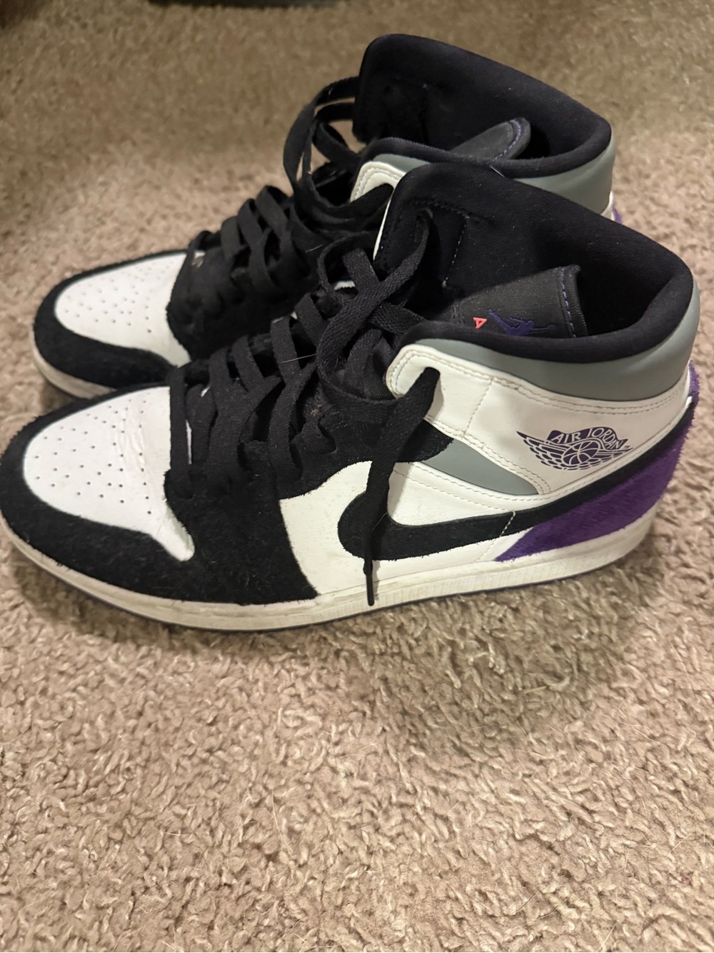 Nike Air Jordan High Top Sneakers in Black, White & Purple